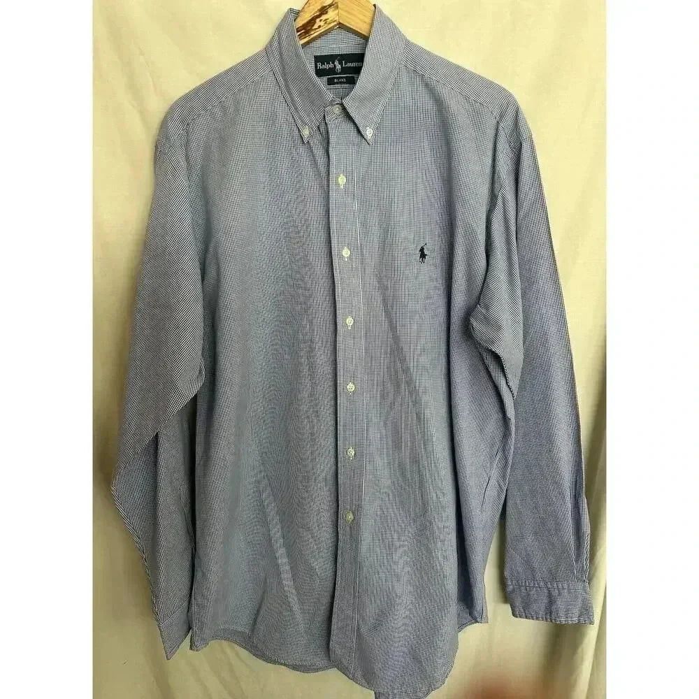 Ralph Lauren Blake Blue Cotton Micro-check Pony Logo Button Down Shirt Size L - Picture 3 of 13